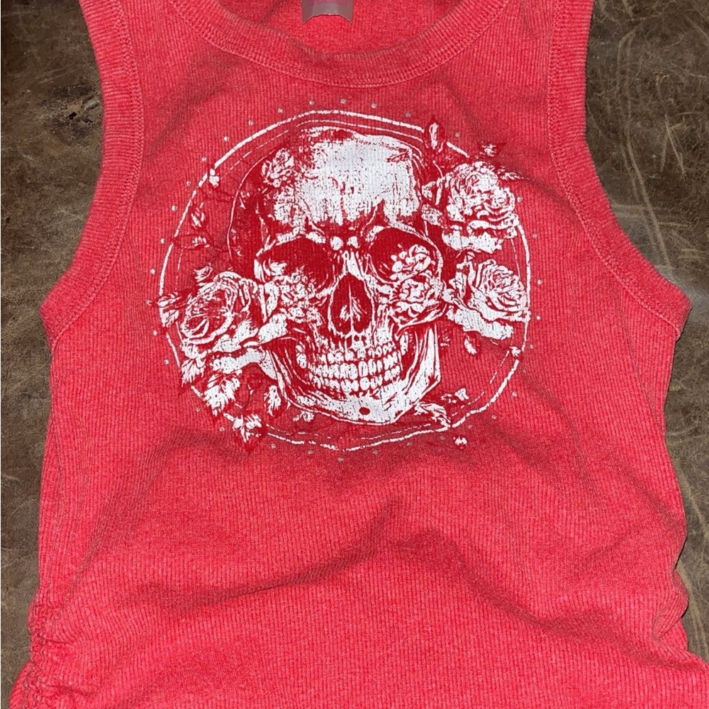 Red Skull and Roses Tank Top